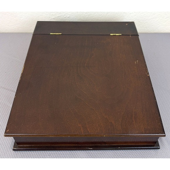 Other - Vintage Wood Lap Desk Hinged Slant-Top Writing Box Mahogany Brown Good 13.5x11.5